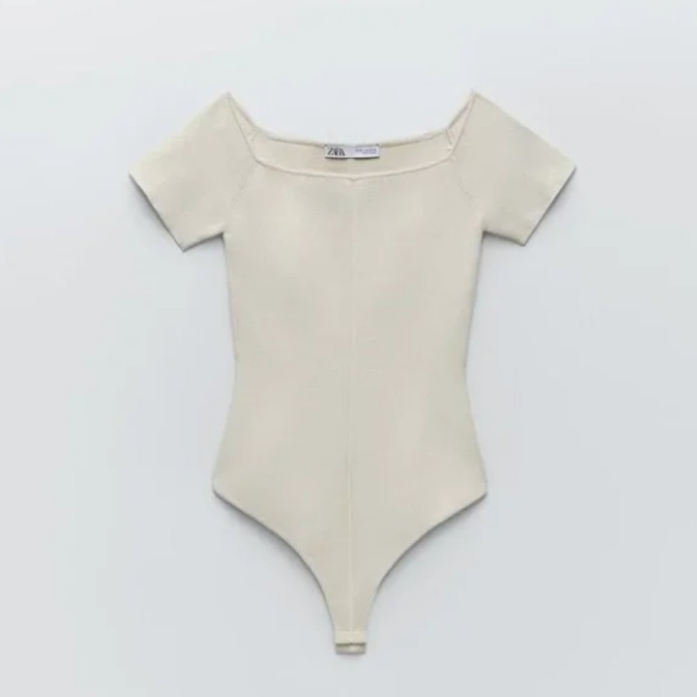 ZARA Cream off the shoulder knit bodysuit